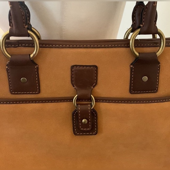 NWT ANTONIO MELANI Tan Suede and Brown  Leather Large Tote Bag 17 x 12 - Picture 6 of 7